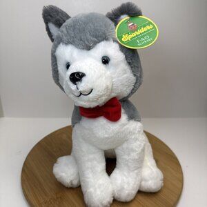 Fao Schwarz Husky 12" Stuffed Animal Plush Christmas Red Bow‎ NEW